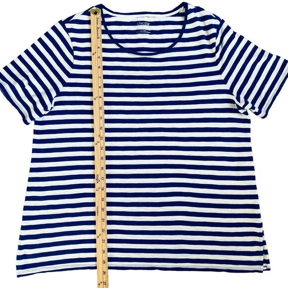 Chico's The Ultimate Tee Top L Round Neck Short Sleeve Cotton Blend Blue Striped - Picture 4 of 6